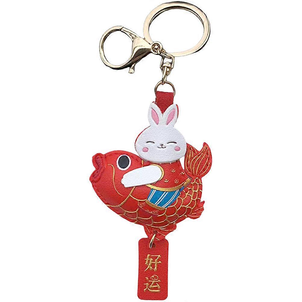 Bunny Shape Keychain Adorable Keychain Bag Accessory Lunar New Year Red Leather Alloy 1Set
