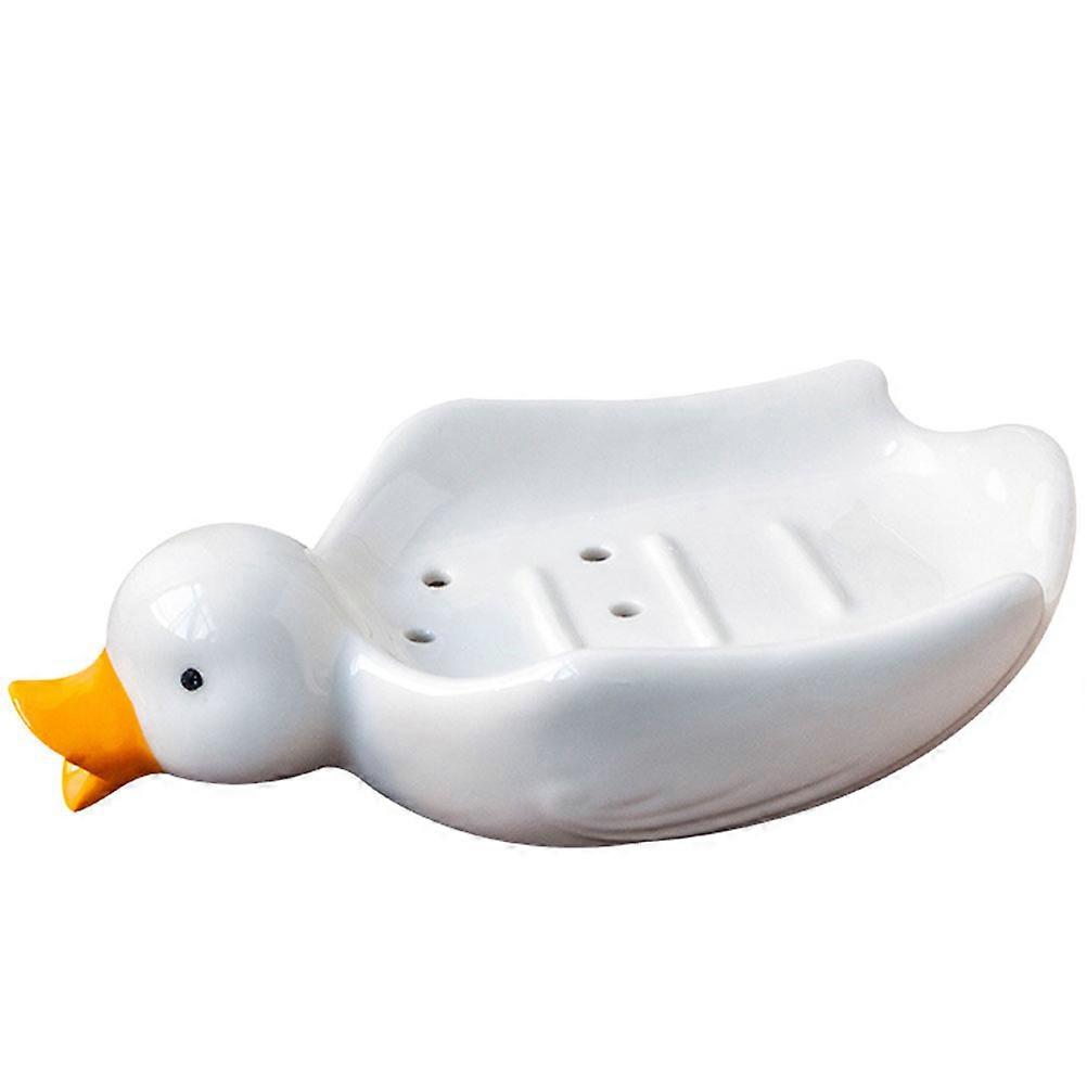 Shower Soap Holder Self Draining Ceramic Duck Shape For Bathroom 1Set