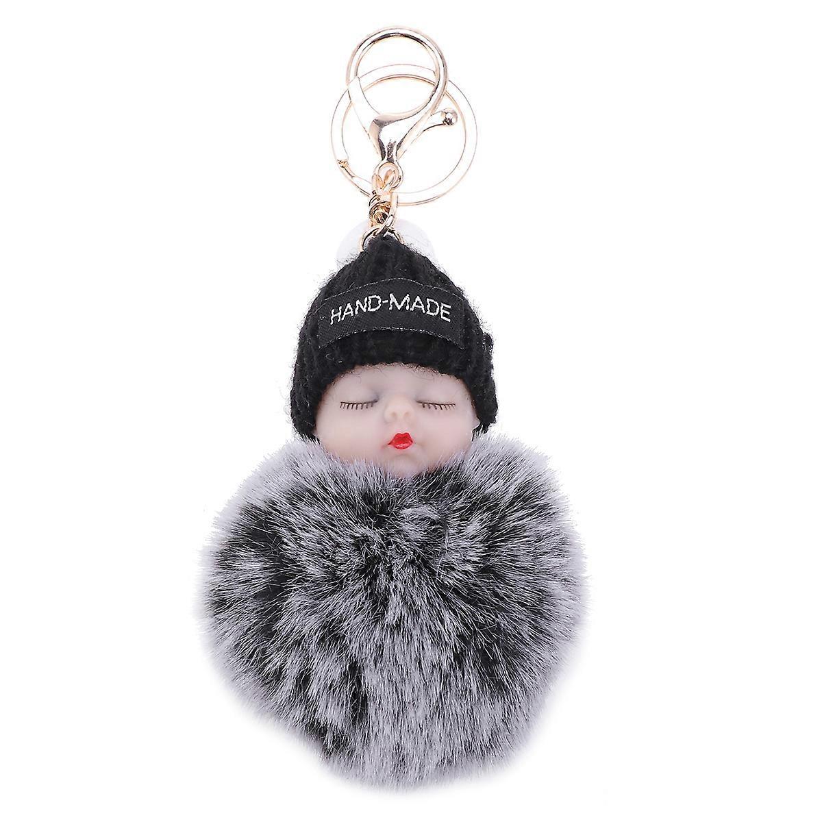 Cute Plush Keychain Baby Doll Shape Black For Daily Use And Gifting 1Pcs