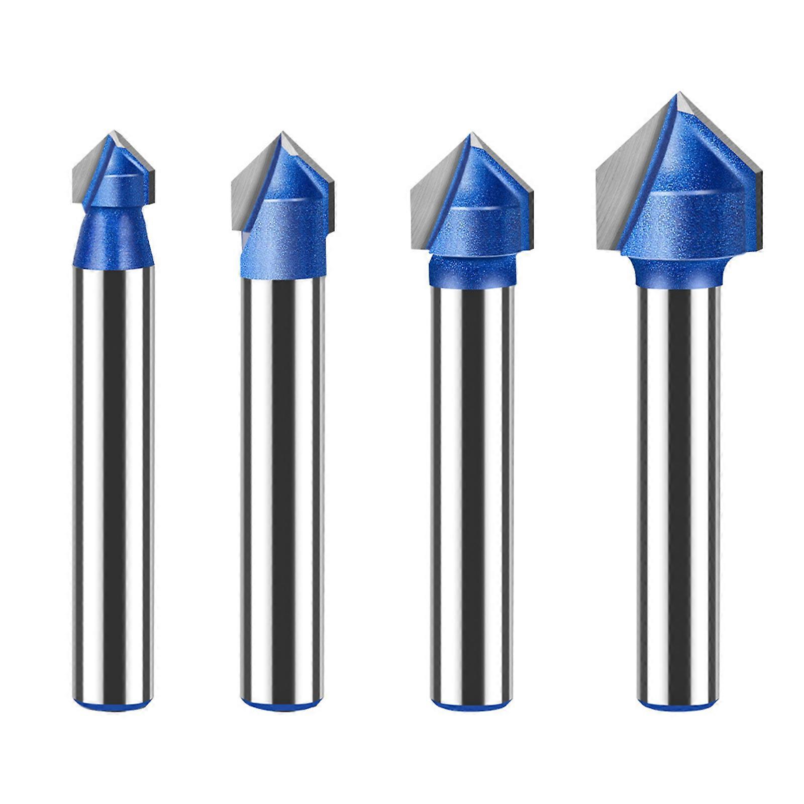90 Degree V Shape Router Bit Set 4 Pieces for Efficient Woodworking and Engraving Machine Cutter with Easy Installation Multicolor