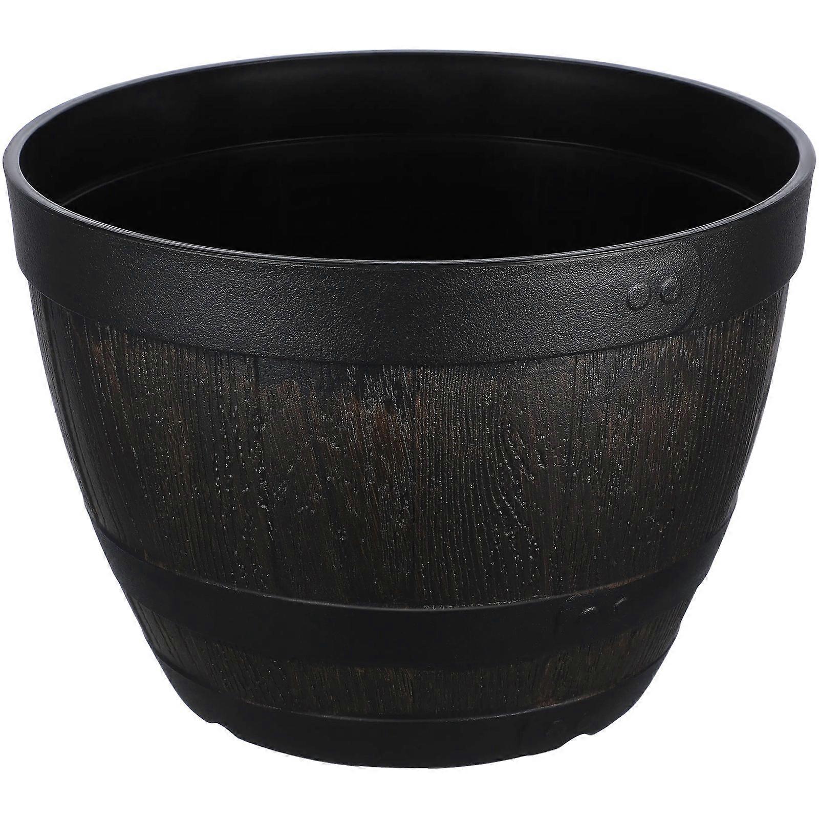 Imitation Wood Planter Imitation Wooden Barrel Pot Large Capacity Plastic Planter for Vintage Design 23.00X23.00X16.00CM Resin 1Pcs