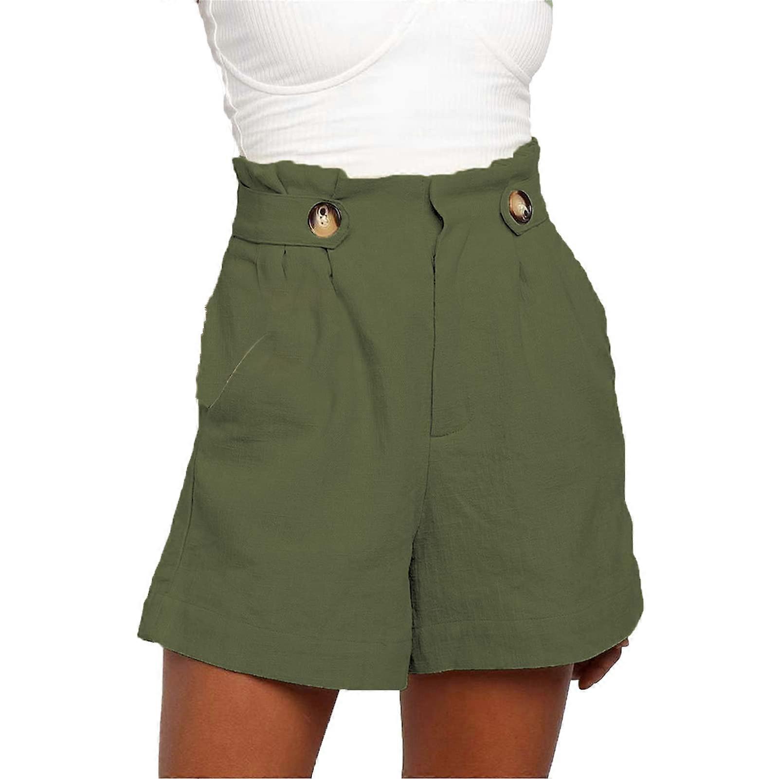 Women's High Waist Casual Loose Fit Office Shorts with Pockets, Straight Leg Bermuda Trousers, L Green