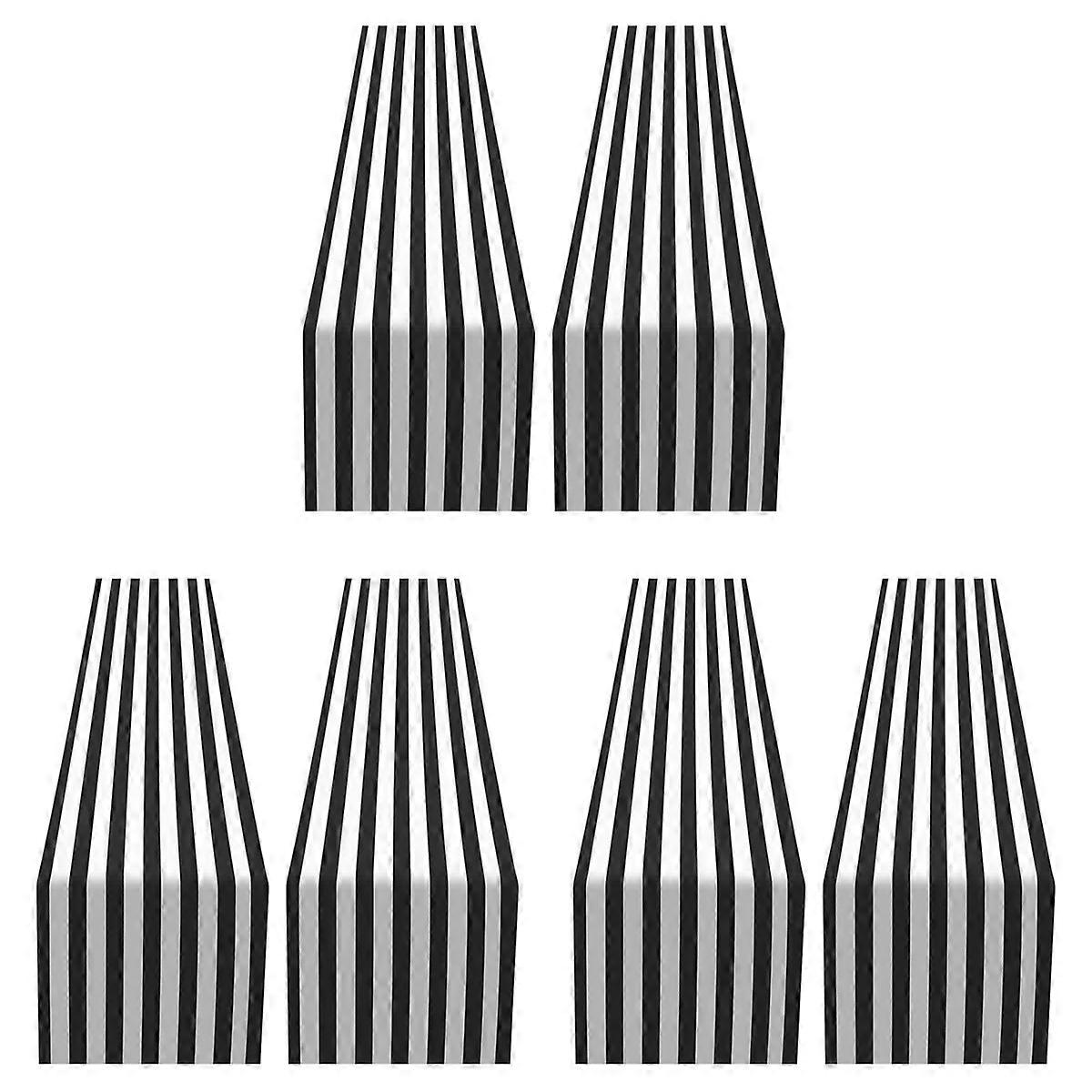 Striped Polyester Tablecloth for Dinner(Black and White,2 Pack)