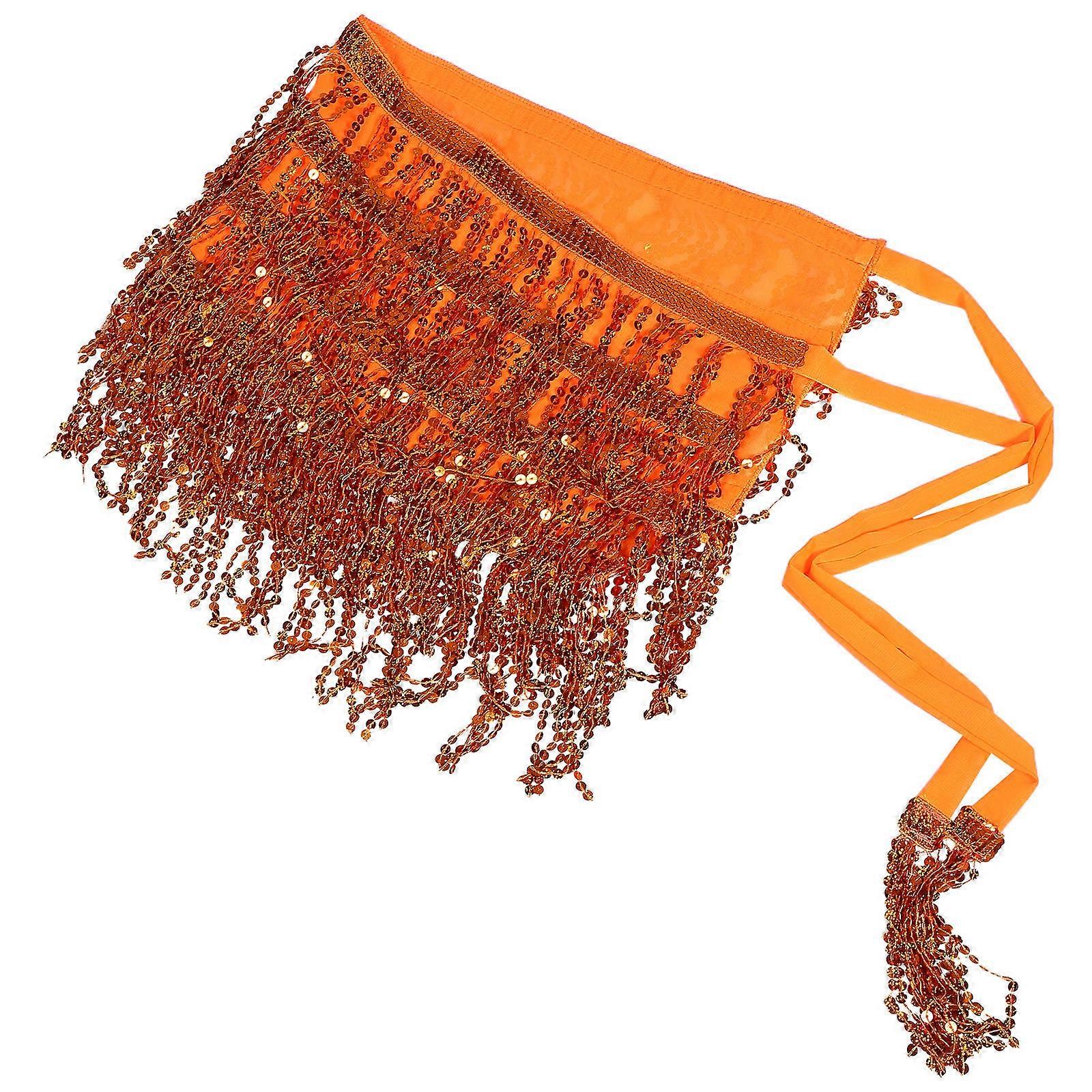 Waist Scarf Sequin Tassel Skirt For Belly Dancing Elegant Movement Orange 78.00X38.00X0.20cm 1Set