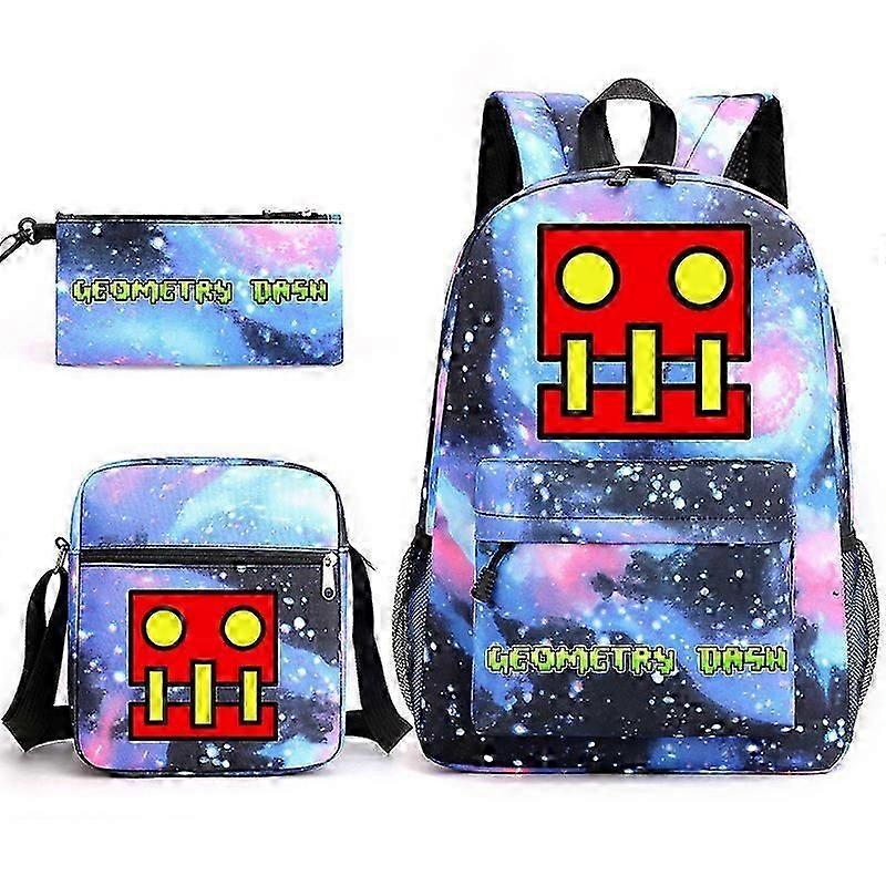 Geometry Dash School Bag Backpack Pencil Case Shoulder Bag Three-piece Set _10