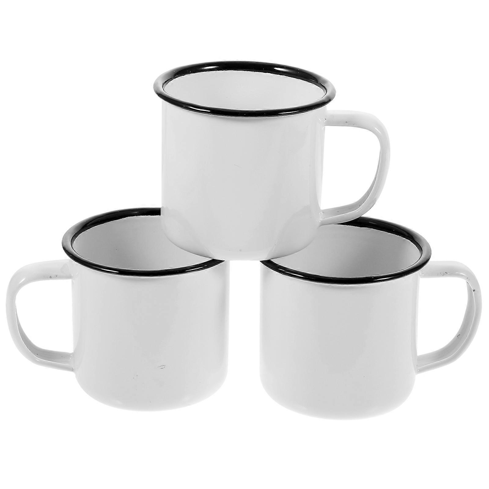 Retro Enamel Mug Daily Drinking White 3Pack Stable Structure
