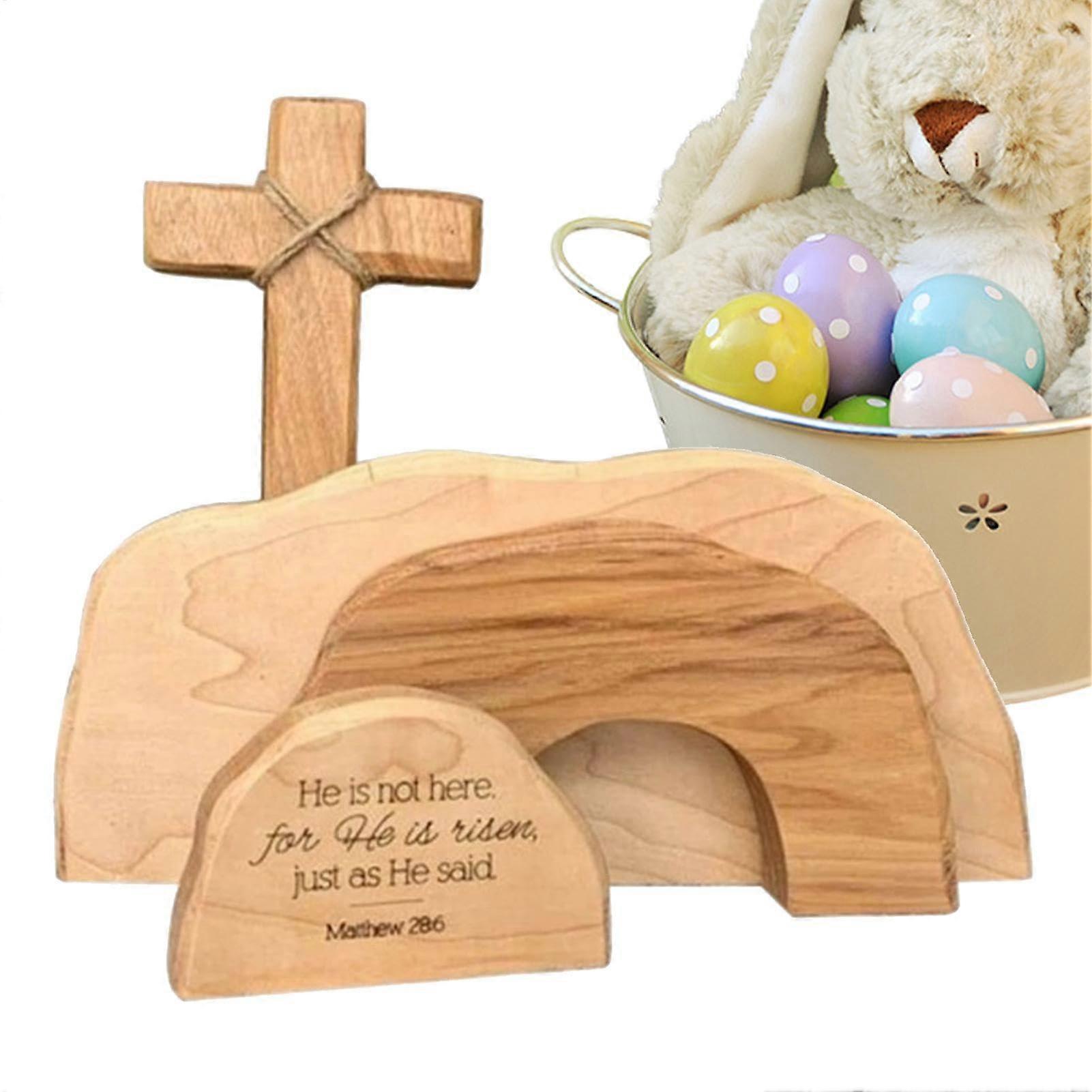 Wooden Empty Tomb Easter Resurrection Scene Tray Set – Handmade Christian Nativity Decor for Home or Church
