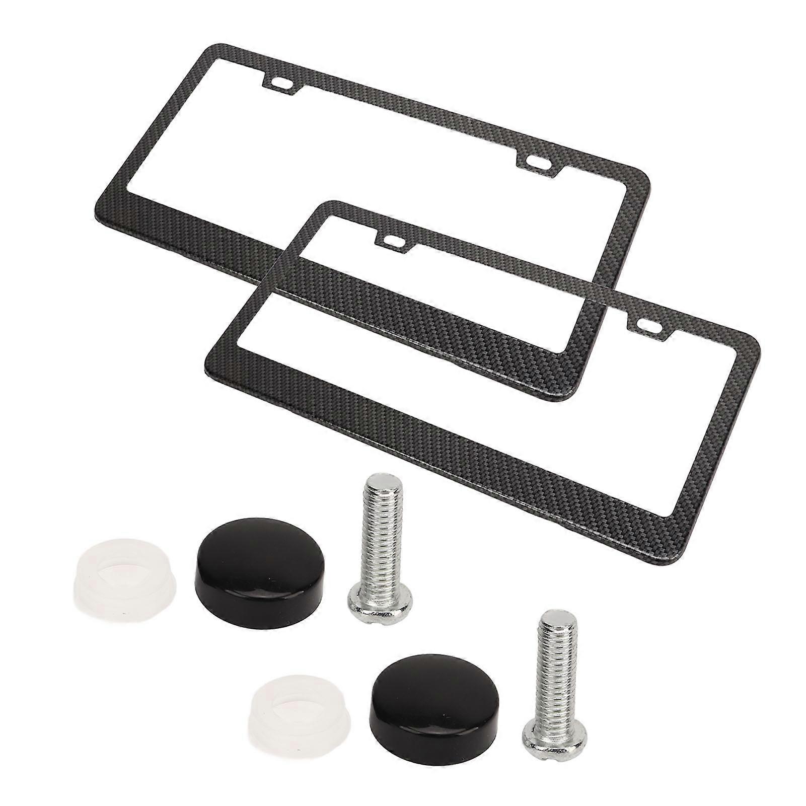 2pcs License Plate Frame Carbon Fiber Style Front and Back Car Licence Plate Covers For  Vehicles