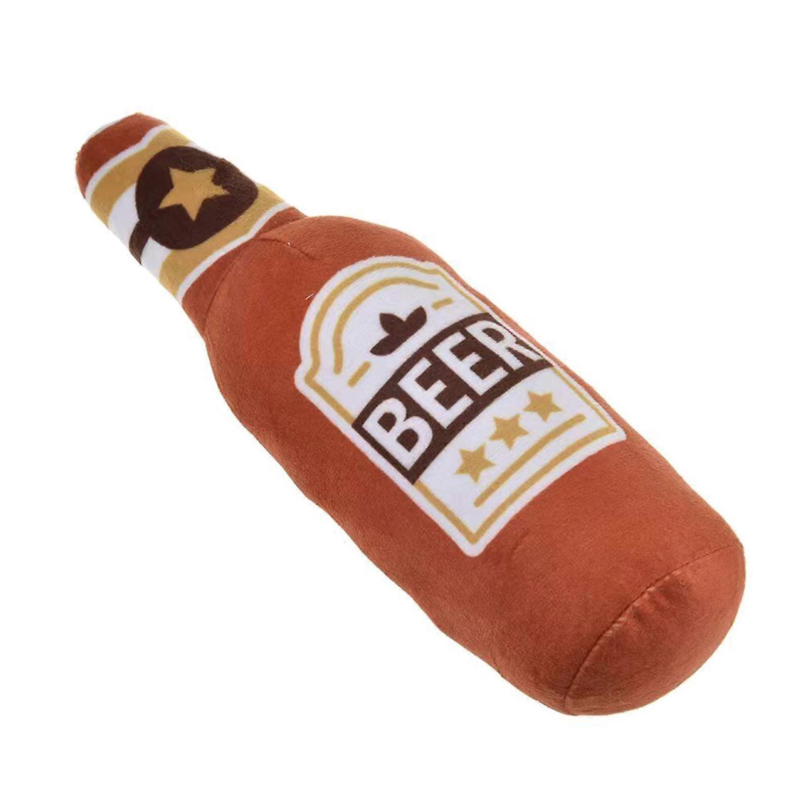 Dog Toy Squeaky Beer Bottle Shape Plush Chew Toy for Small Dogs Orange IPA Style Soft Material Interactive Play