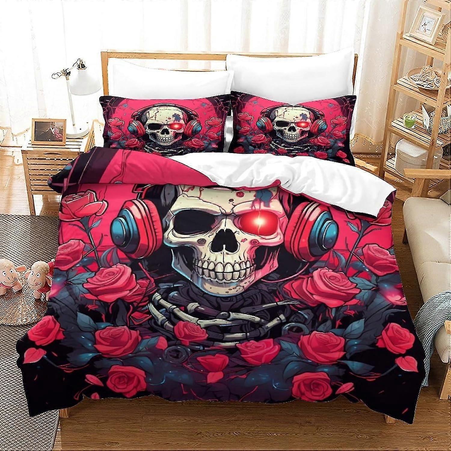 3D Printed Human Skeleton Duvet Cover Set with Game Controller Design for Adults and Kids, No Comforter Included