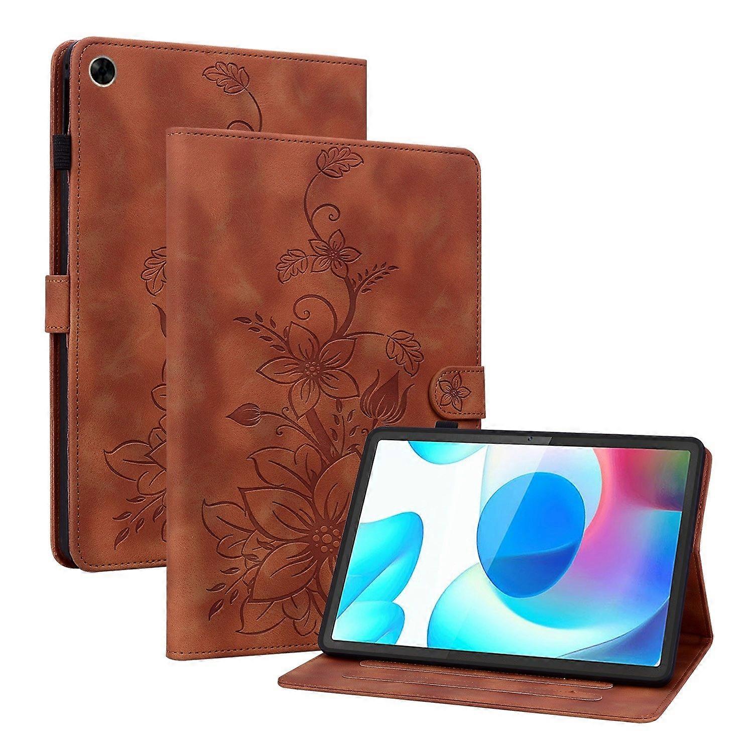 Embossed Leather Case For Realme Pad 10.4 - Brown