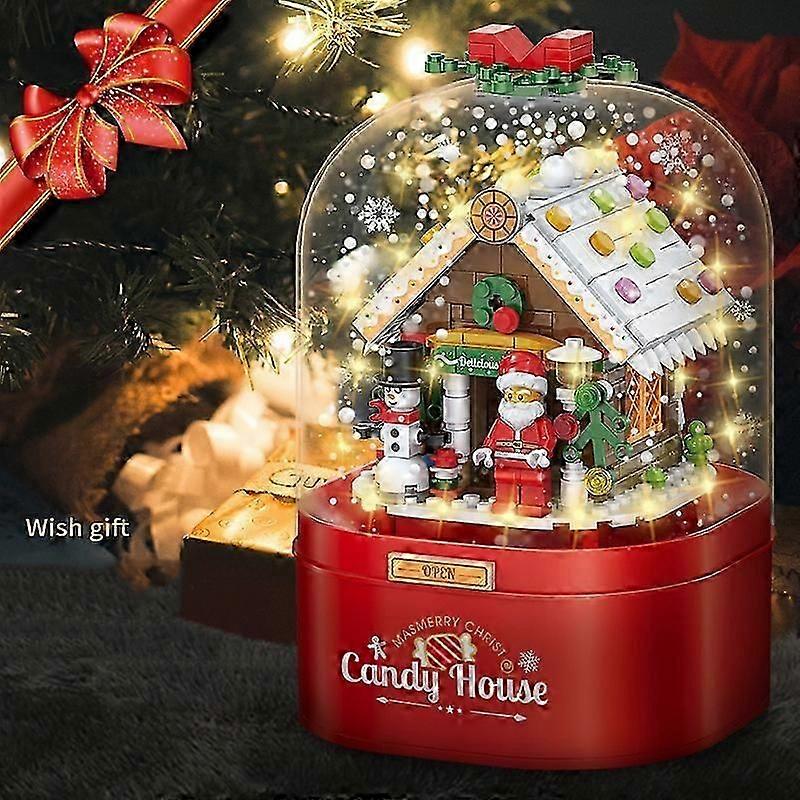 クリスマスキャンディハウスサンタクロース雪だるまビルディングブロックDIY組み立ておもちゃフローティングスノーライトオルゴールキッズデコレーションギフト