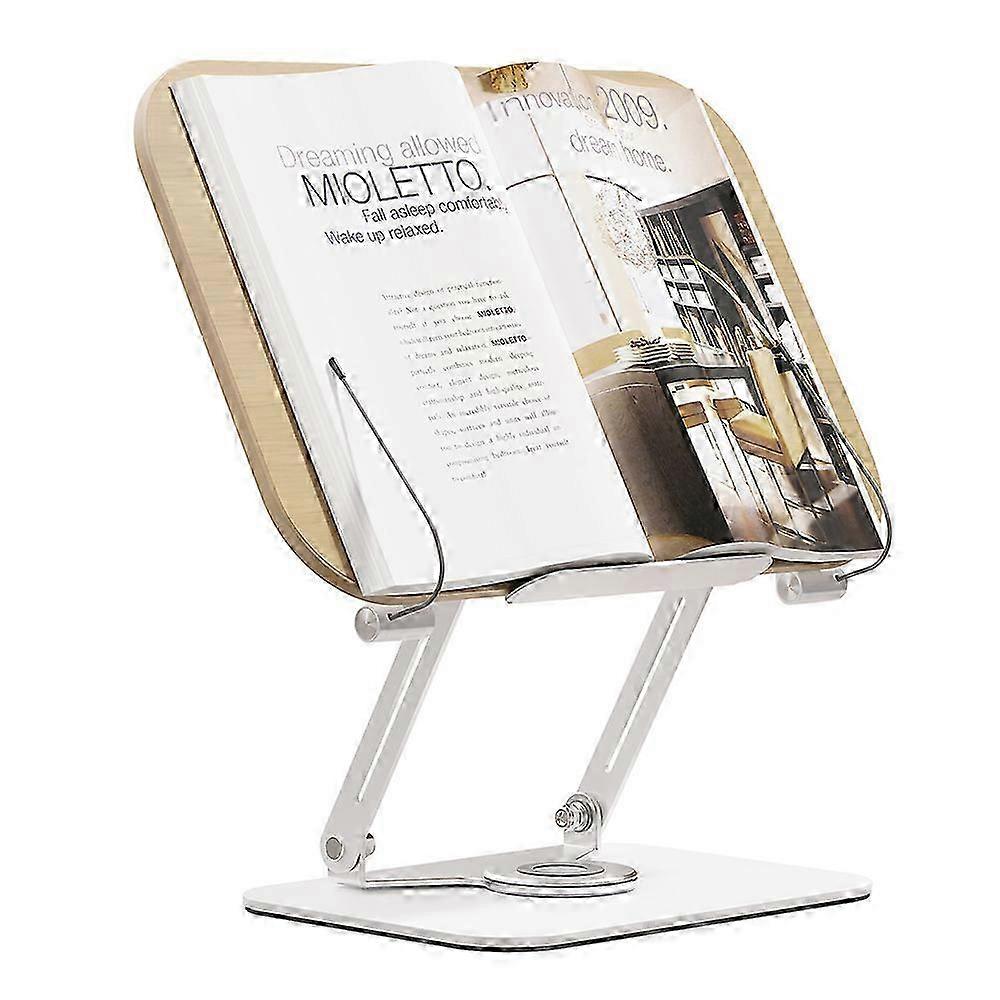 Desktop Book Stand for Reading with 360 Rotating Base Plywood Panel & Page Clips Foldable and Angle Adjustable for Cooking Book Holder Textbook Recipe