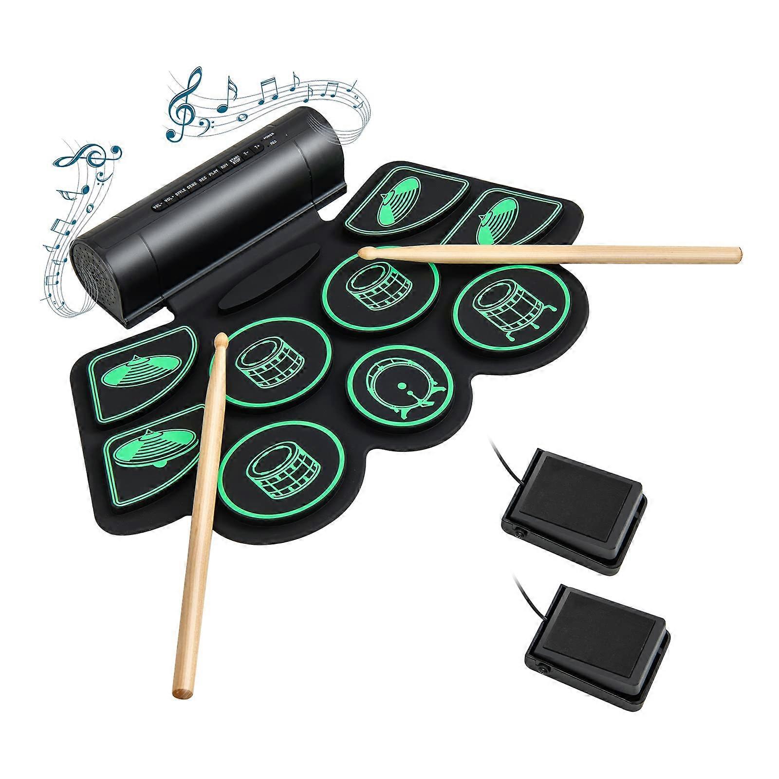 9 Pads Electric Drum, Electronic Drum Set, RollUp Drum Set Including 2 Pedals and 2 Drumsticks for Children and Beginners