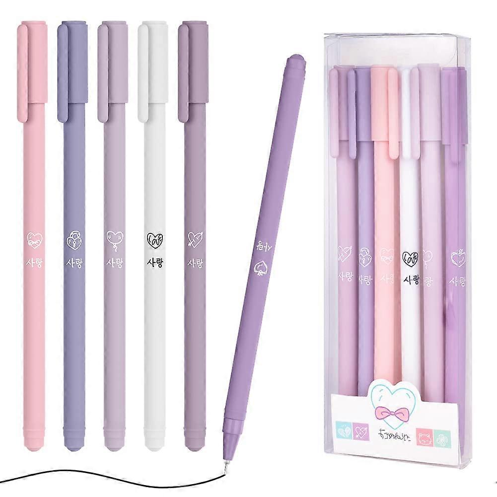 Gel Pen Black, Pack of 6, Quick Drying Ink, Fine Tip, Smooth Writing (A) Purple Black Core