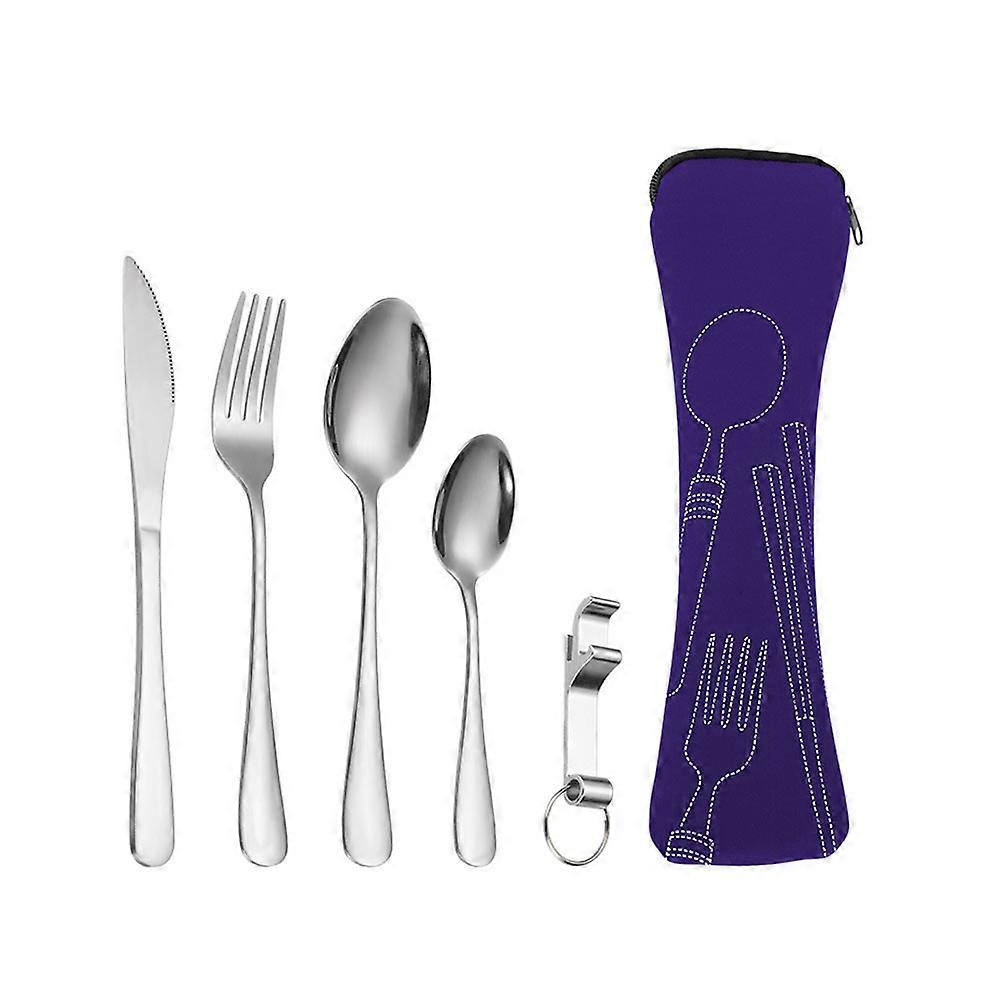 Silverware Set Portable Tableware Purple 5Pcs