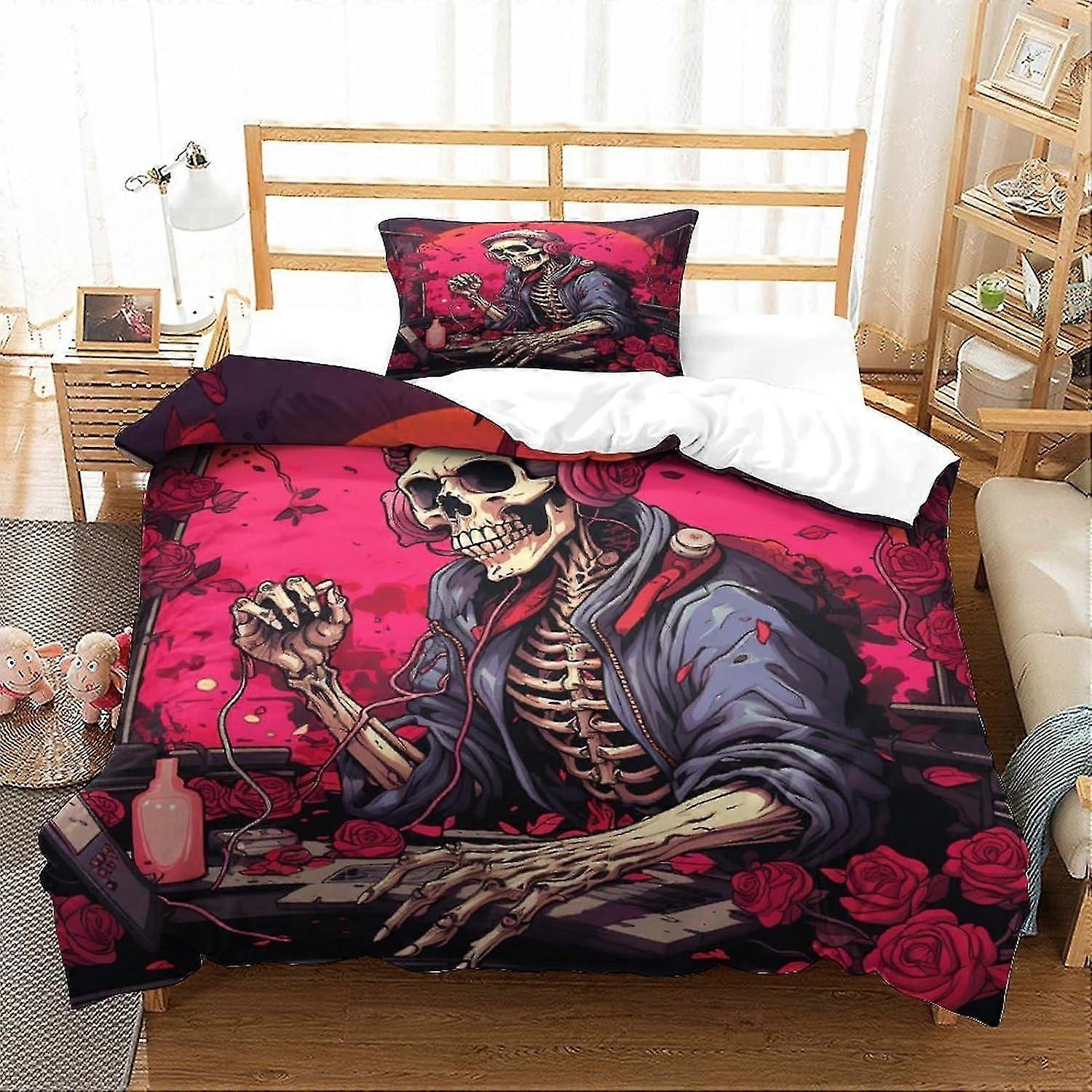 Anime Human Skeleton Duvet Cover Set for Kids and Teens, Soft Lightweight 3D Printed Bedding with Pillowcase