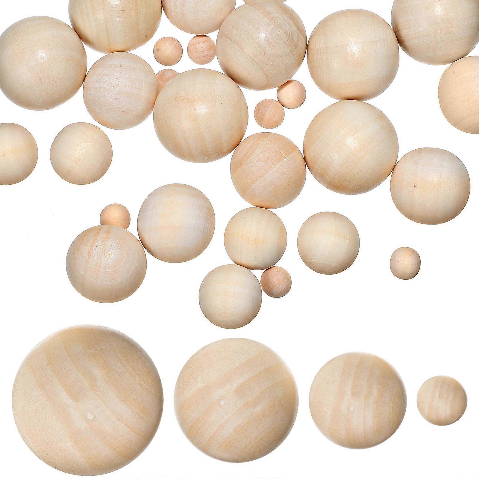 40pcs Khaki Wood Balls for Decoration Smooth Surface Unfinished Wooden Craft Beads Multiple Sizes