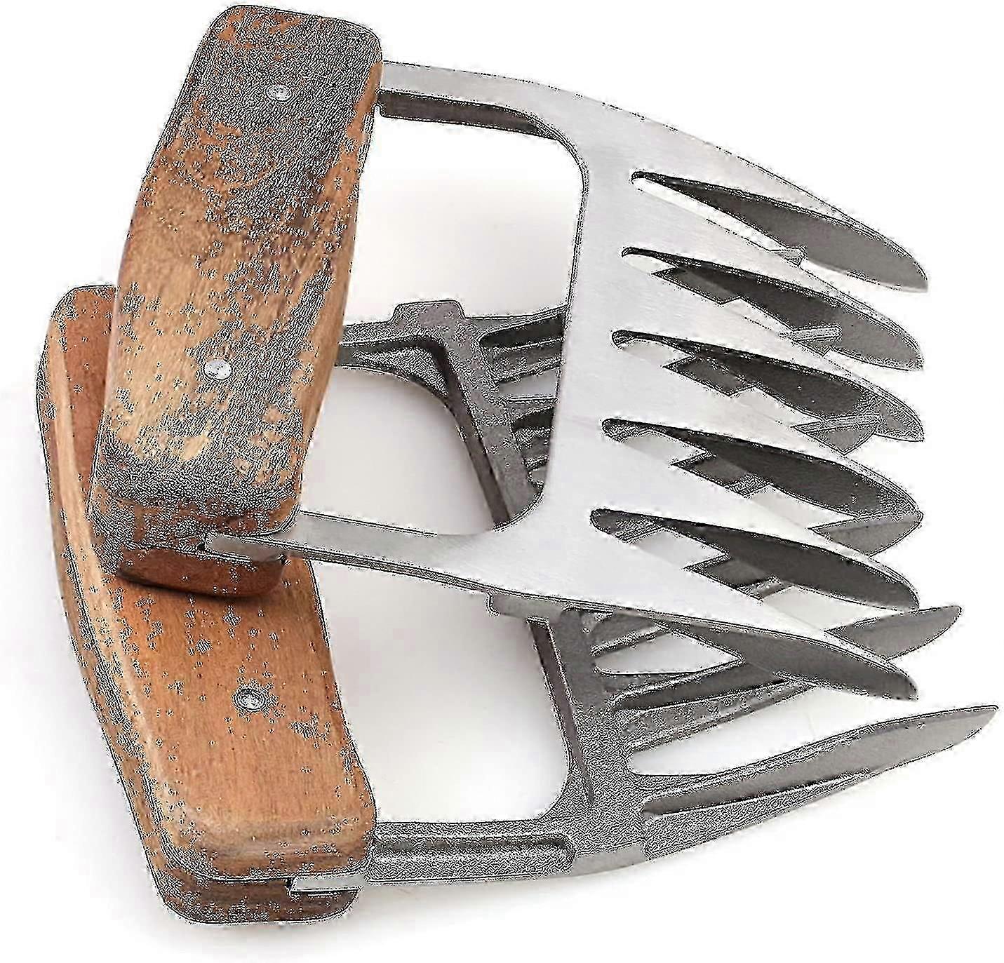 Stainless Steel Metal Meat Claws with Wooden Handles - Best Shredding & Lifting Forks for Meat Handling, Serving & Cooking