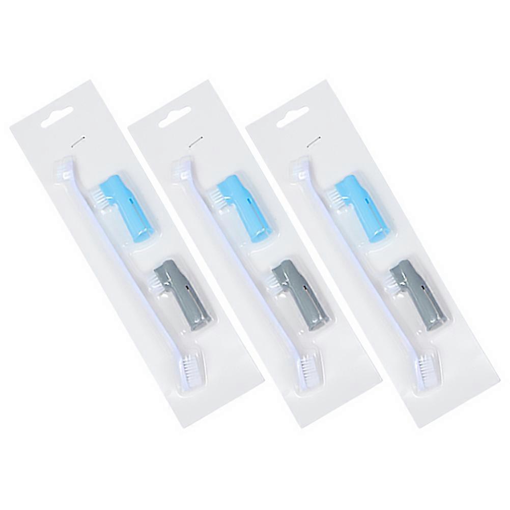 Pet Dental Care 3 Pieces Toothbrushes with Double Heads and 6 Pieces Finger Brushes for Cats and