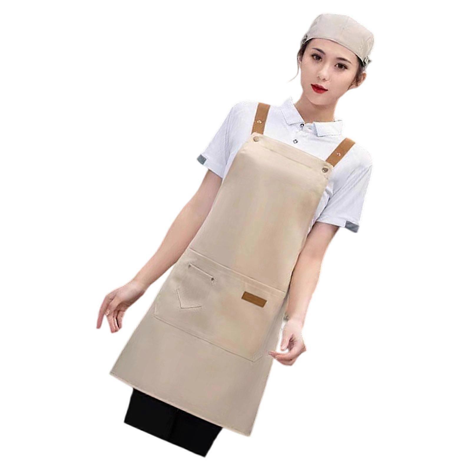 Kitchen Cooking Work Apron Plant Base Dyes Technology with Practical Storage Pockets Adjustable For Tool And Utensils  Khaki