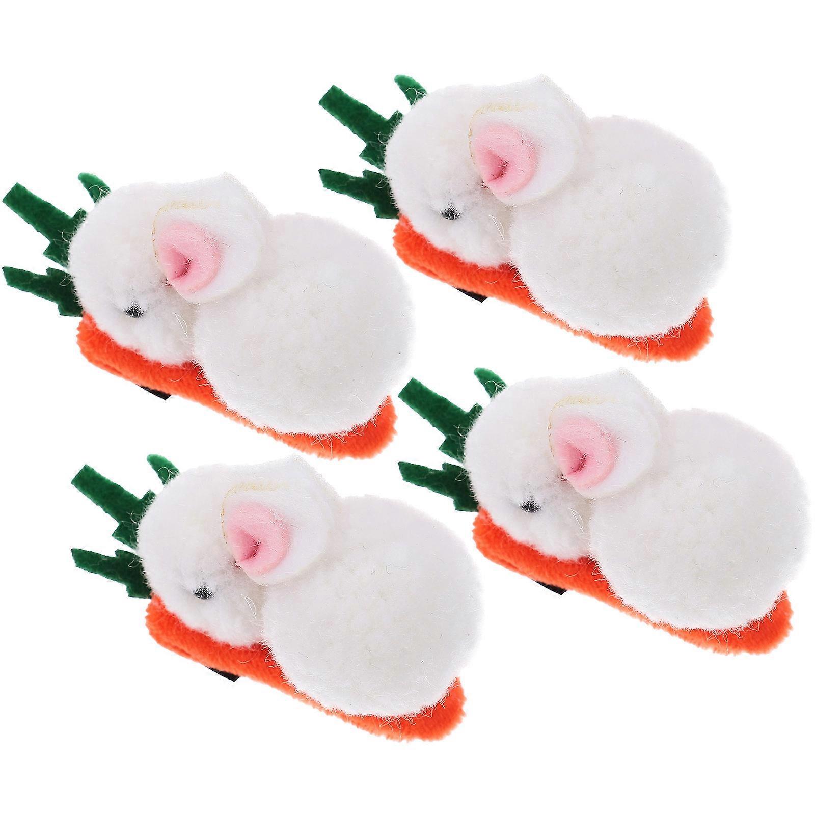 Girls Lovely Barrette Rabbit Pin Daily Wear Party Decoration Plush Material 8x6.5cm 4Pcs