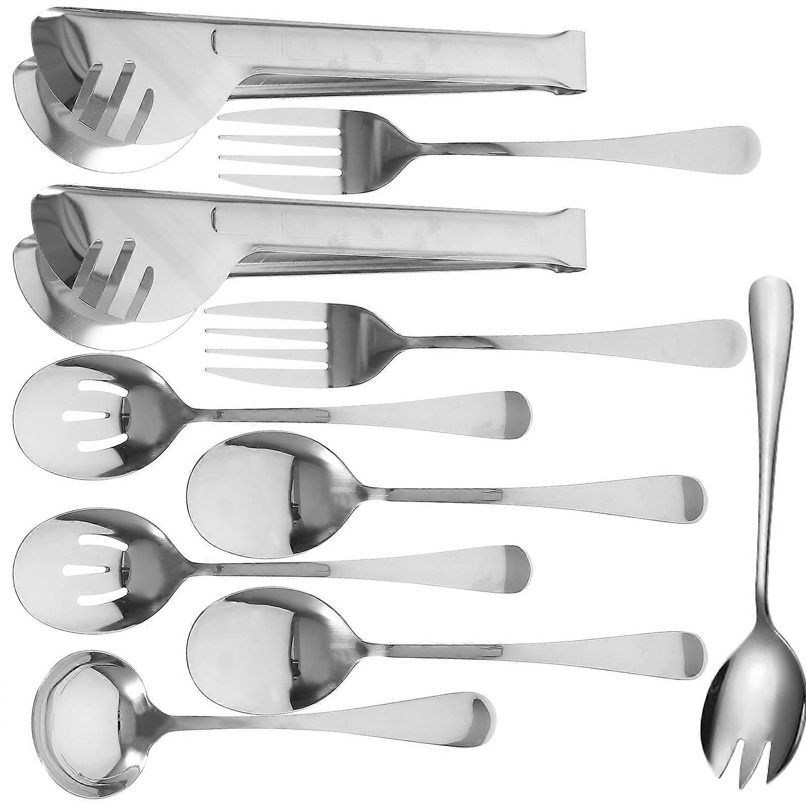 Stainless Steel Serving Spoon and Fork Set for Kitchen Use Silver Color 1 Set