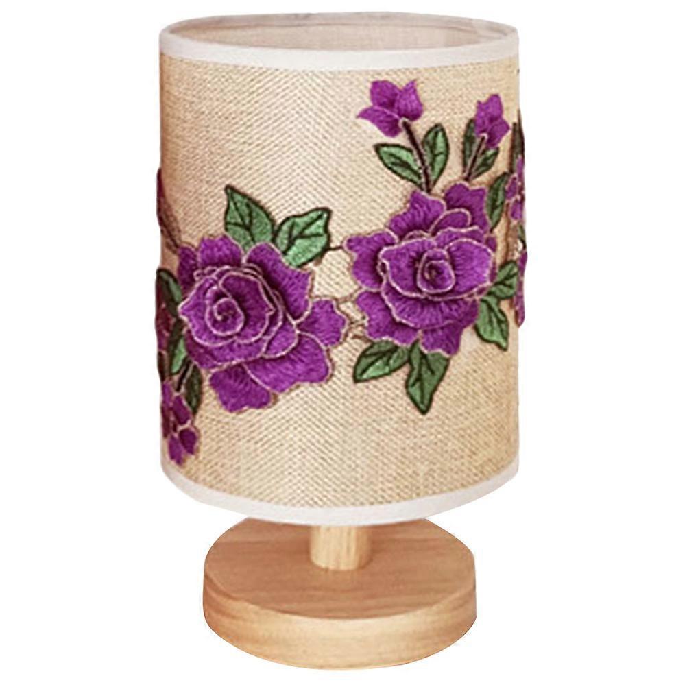 Table Lamp For Bedroom 3D Floral Pattern Artistic Design Bedside Use Nighttime Lighting Led Technology Purple Color 1Pcs
