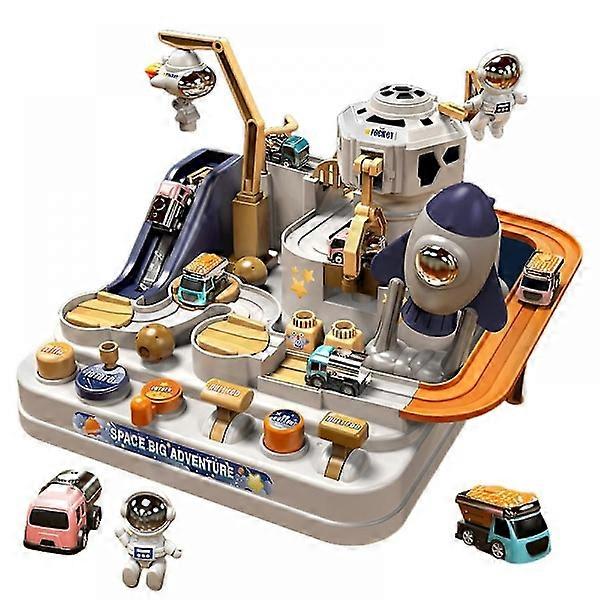 Introducing our puzzle space adventure track toy set - Children's inertia car toy with sliding tracks and parking lot