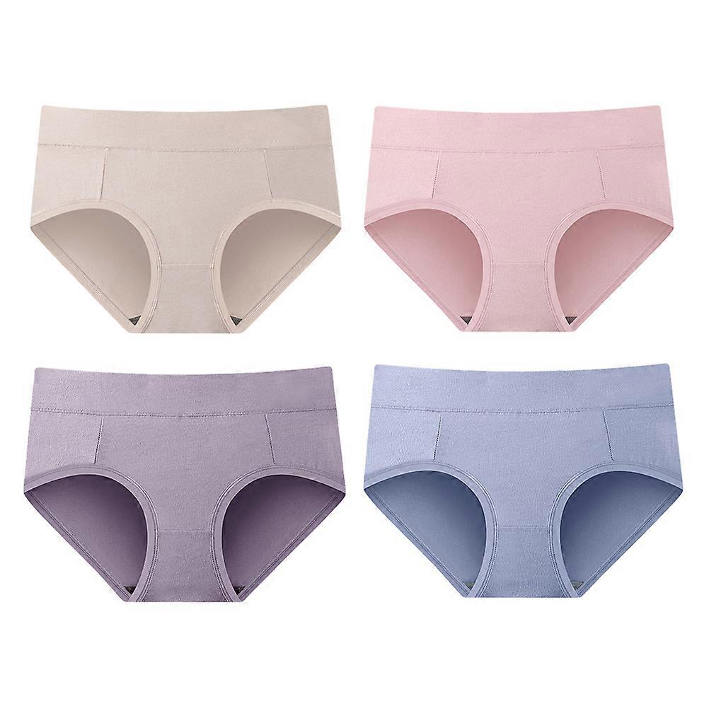 Breathable Women Cotton Brief Panties Daily Use Pure Color Series Shaping 4Pcs