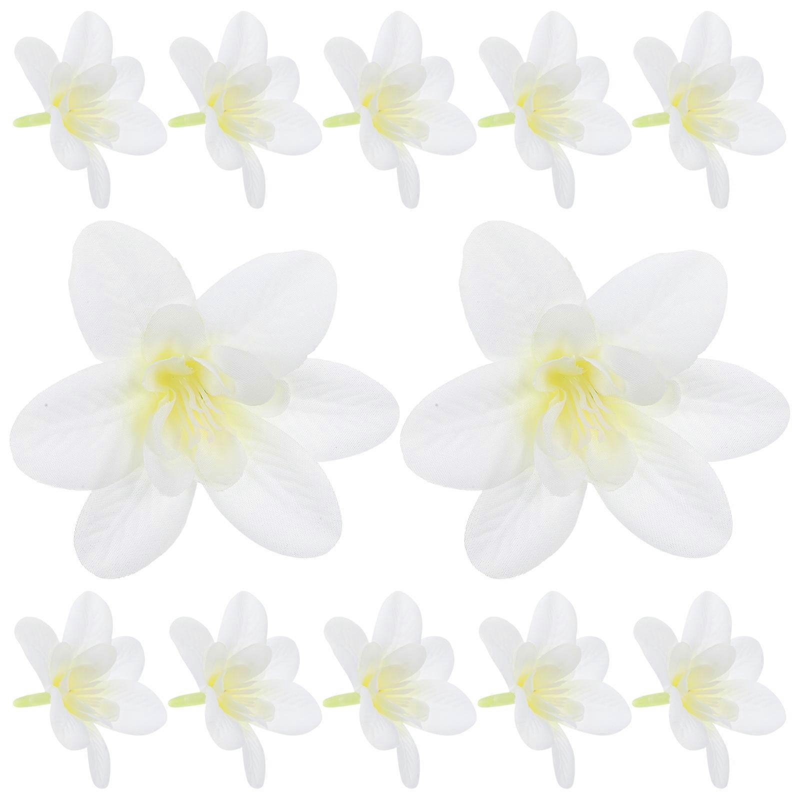 12個DIY人工シルク蘭フラワーヘッド帽子服アルバムブライダルガーランドヘッドバンド装飾ミルクホワイト