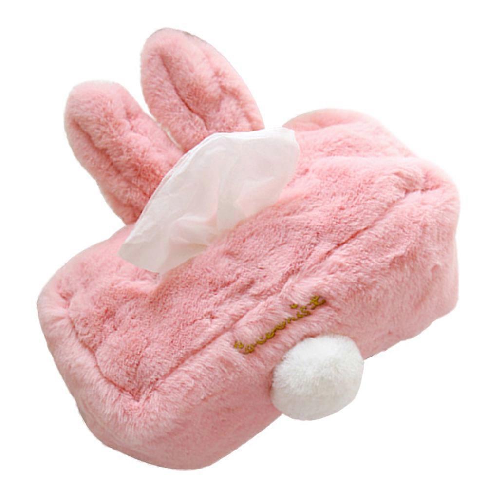 Plush Rabbit Ear Tissue Box Napkin Storage Container Convenient Paper Towel Organizer for Home Bar Office (Pink Rectangle)