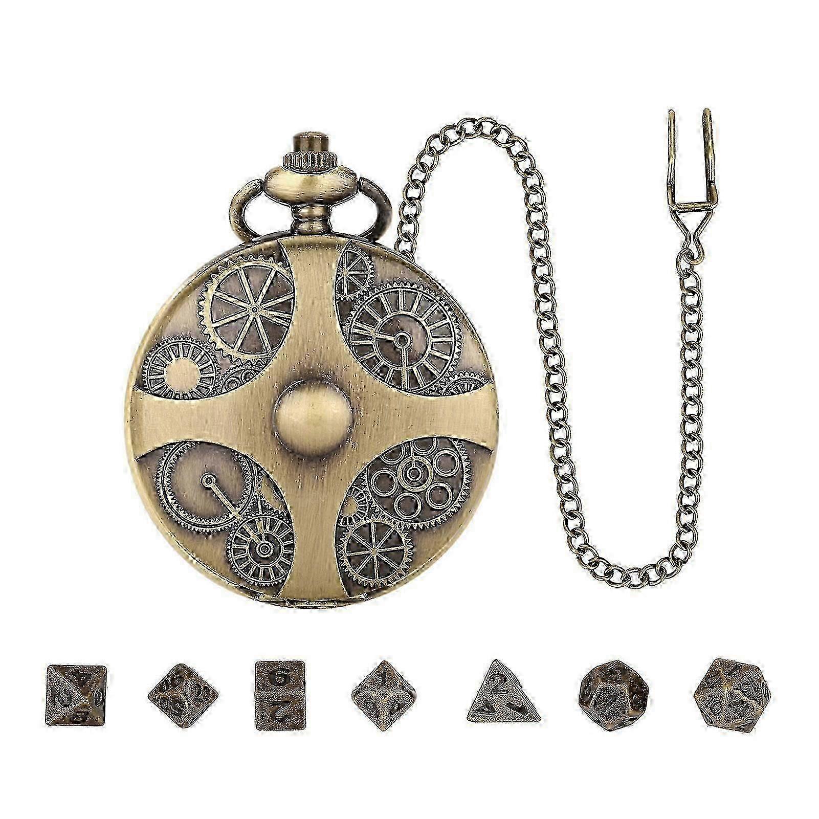 Mini Dnd Dice Set Steampunk Gear Pocket Watch Dice Set Metal Dd Dice Role Playing Board Games Accessories For Tabletop Adventures b Db