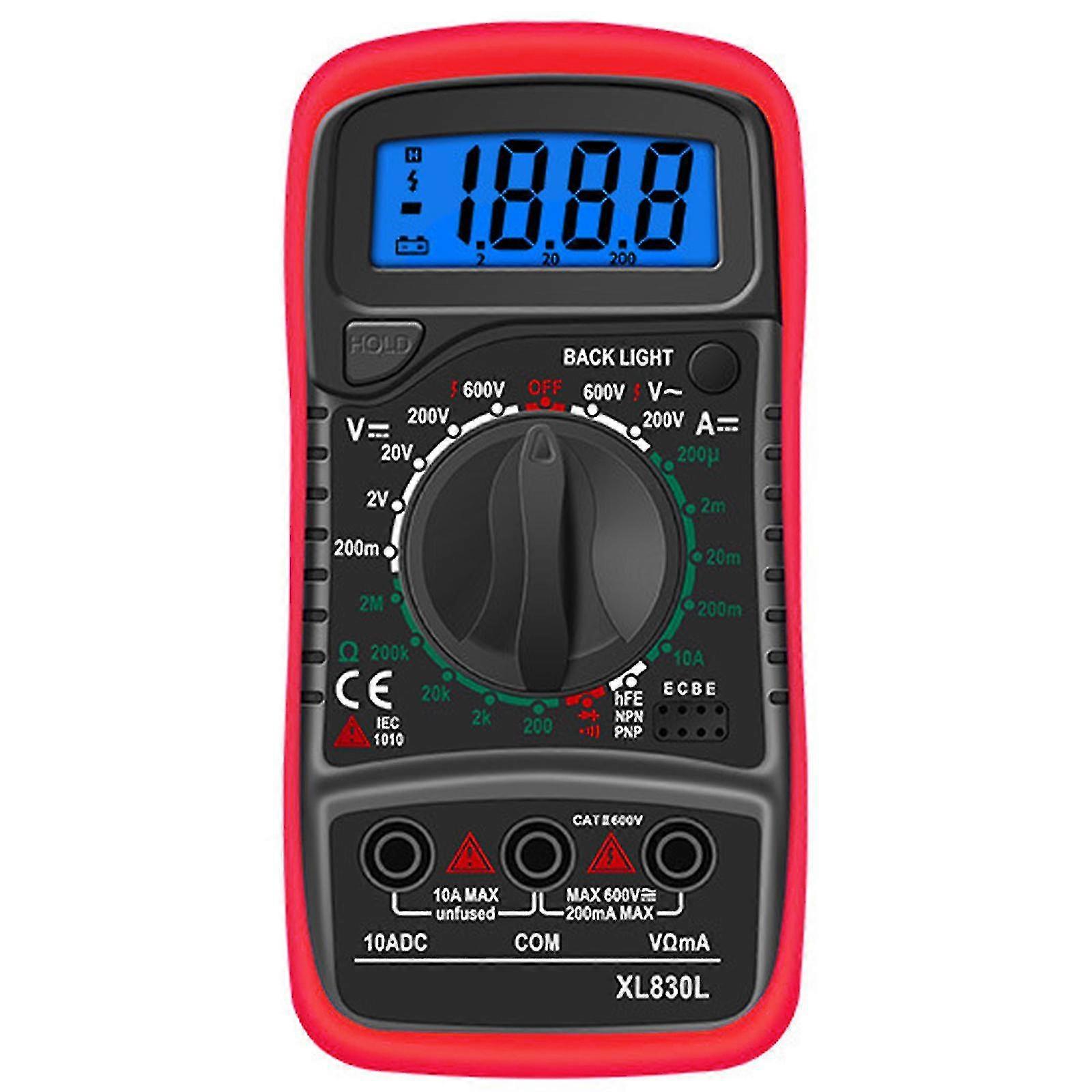A Portable Digital Multimeter for Home use, this Black, Red, and Yellow ABS/PVC AC Tool is an Ammeter, Voltmeter, and Tester with an LCD Backlight.