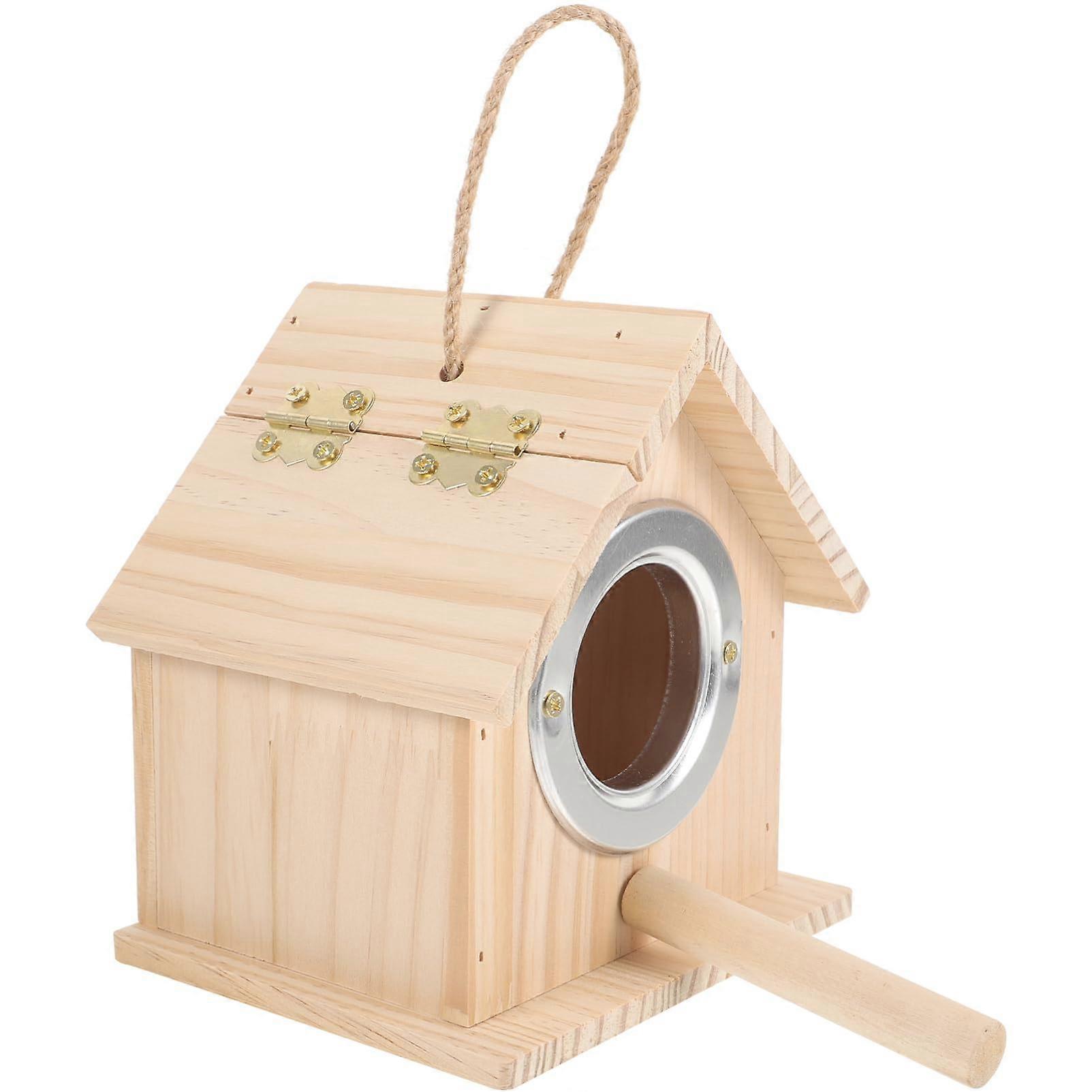 Small wooden birdhouse for budgies, nesting box and breeding cage for birds, weatherproof and easy to install for garden and outdoor areas.