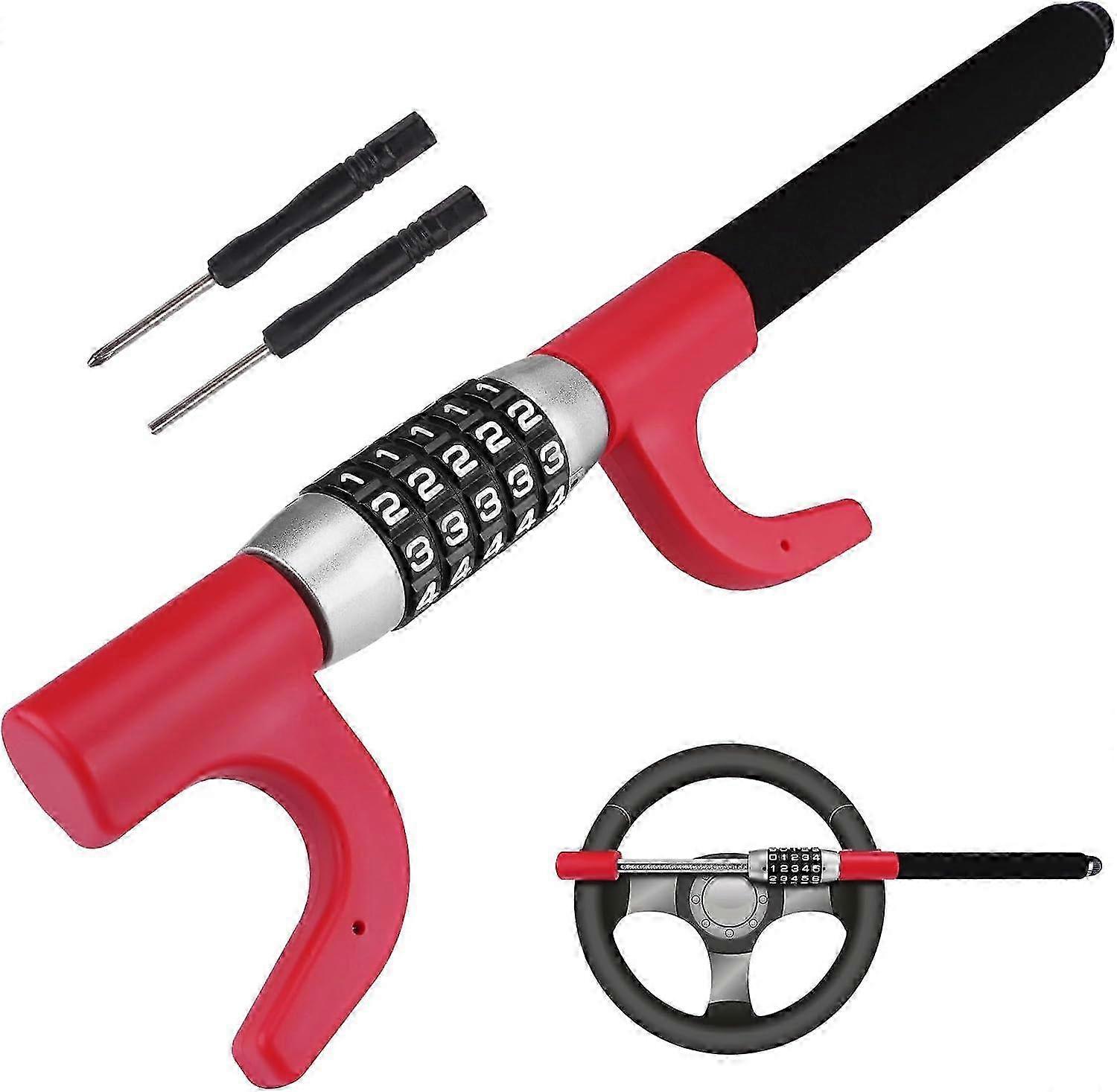 2025 Car Lock Anti-Theft Keyless Retractable Password 5 Code Combination Lock, Heavy Duty Universal (Red)