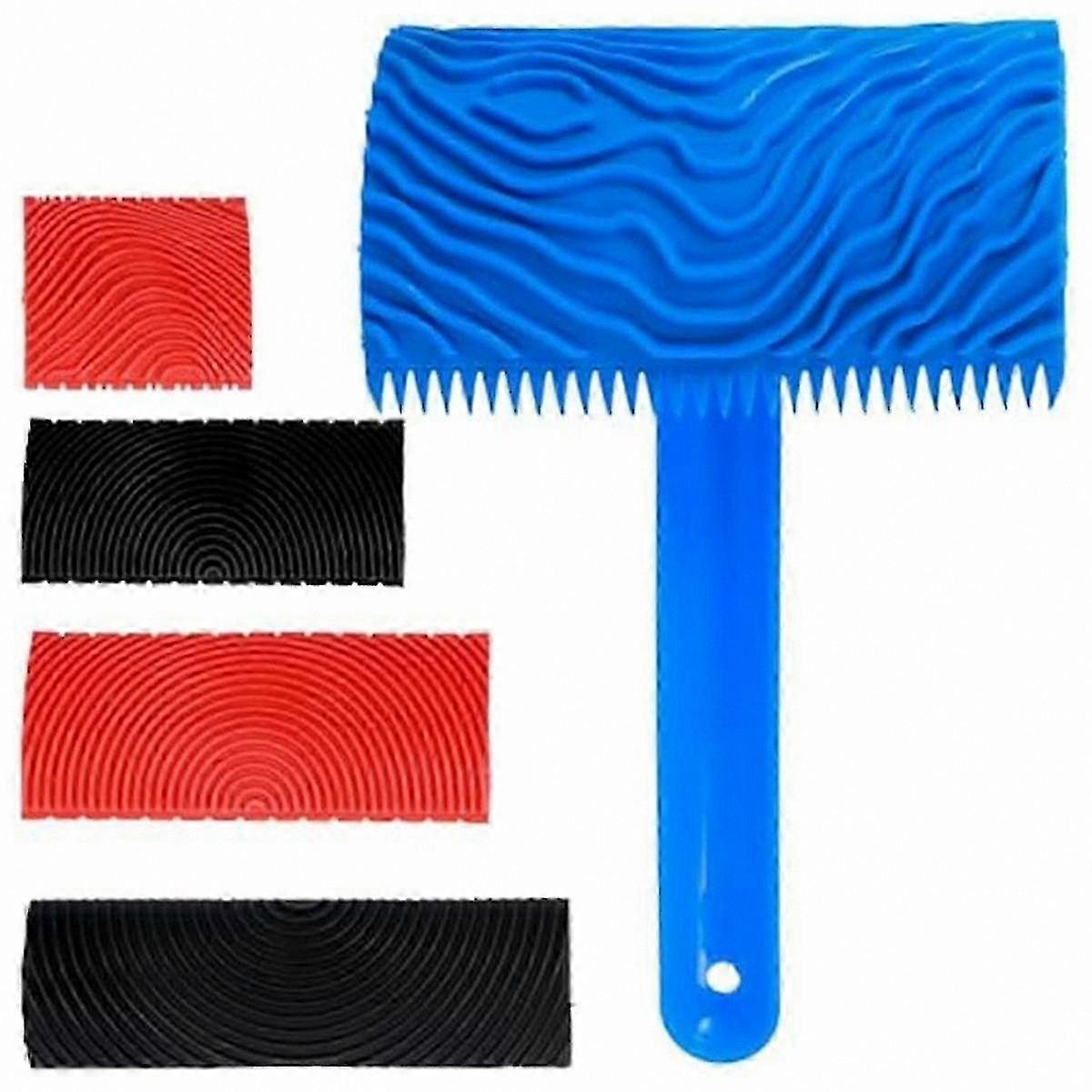5-Piece Wood Grain Roller Set Reusable Rubber Texture Tools for DIY Wall and Floor Painting Projects