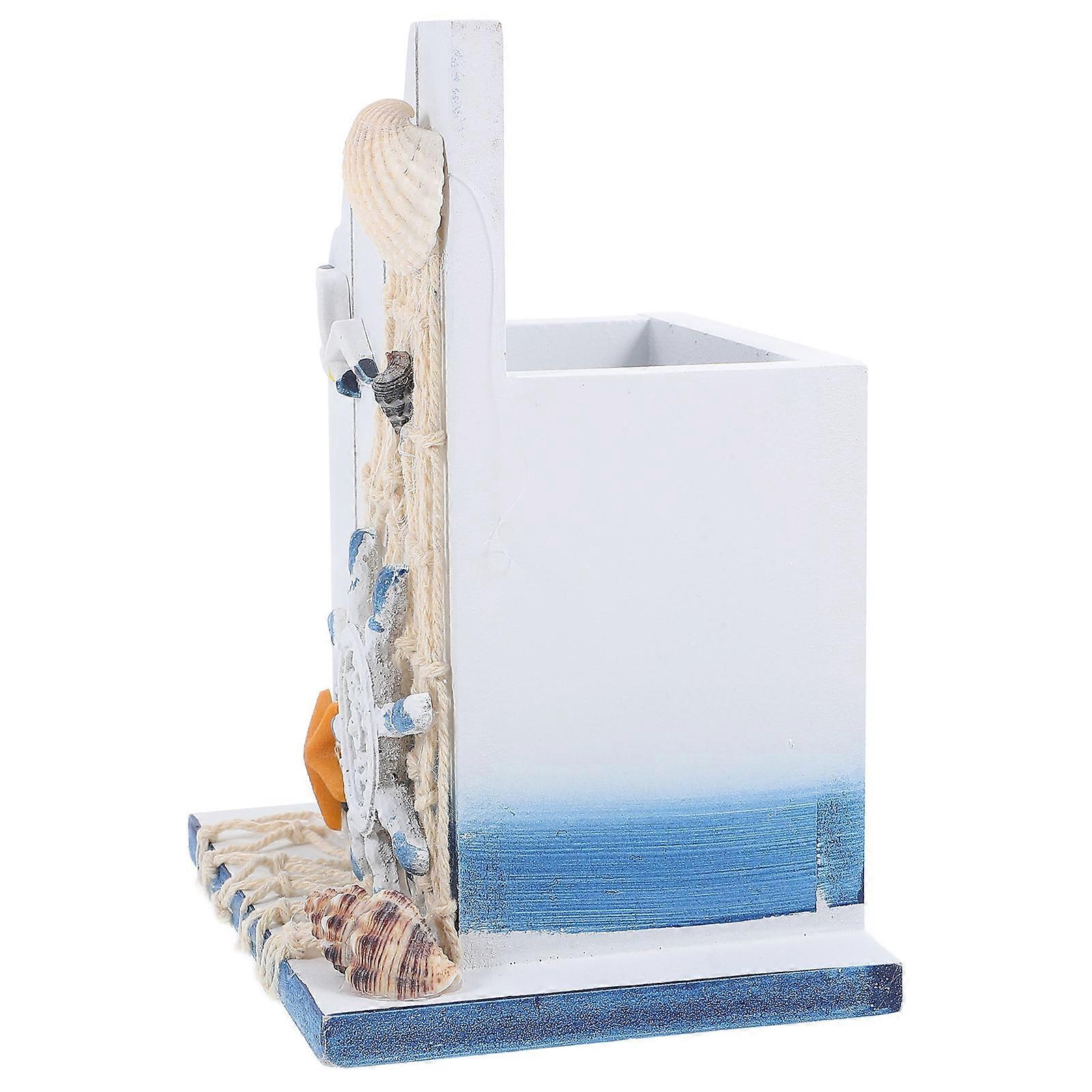Elegant Nautical Wooden Pen Holder & Makeup Brush Organizer – Mediterranean Style Desk Decor for Home & Office – Versatile Storage for Tidy Spaces