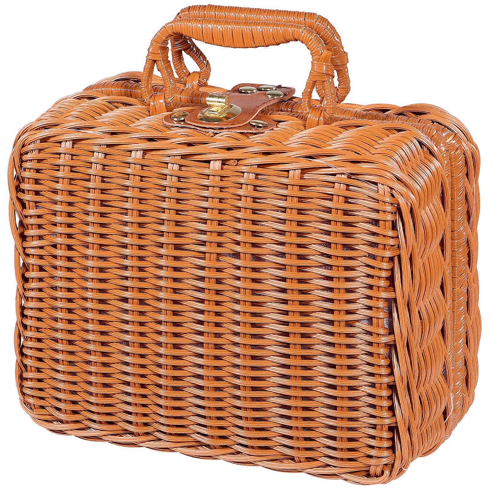 Portable Rattan Organizer, Sturdy Construction with Lined Interior for Safekeeping