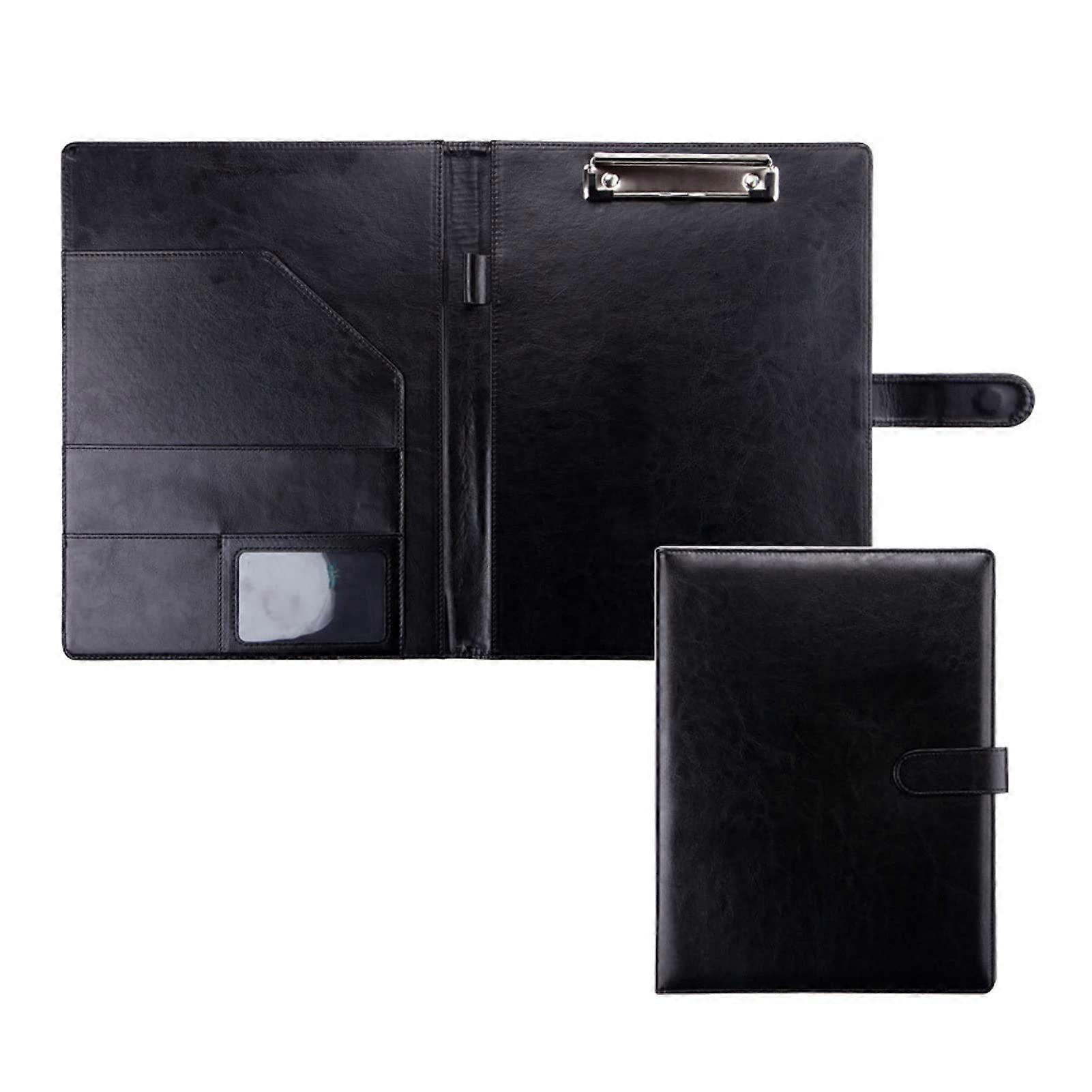 Document Folder A4 Faux Leather Conference Folder with Ring Binder for Office and School Use - Black Color