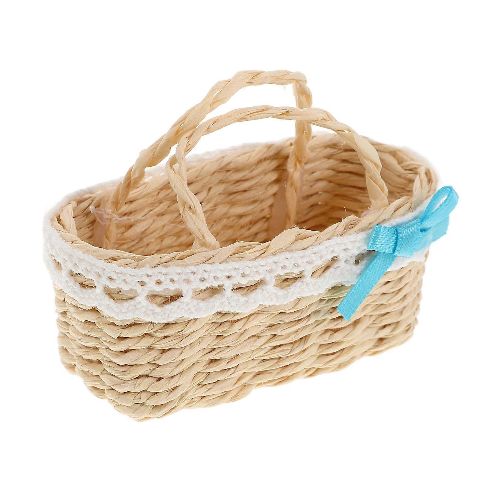 Mini Handle Basket Model Mini House Layout Prop for Decor Beige Basket