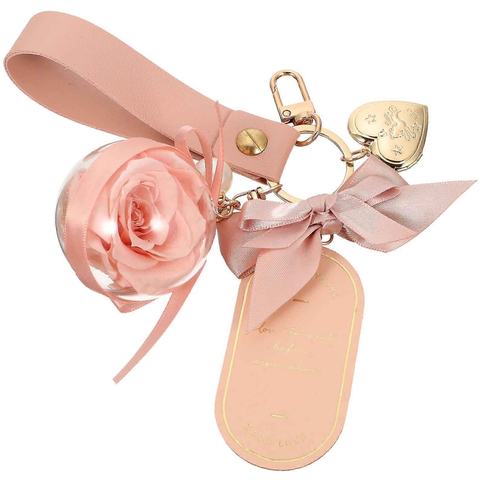 女性のためのバラの形のキーホルダーオーナメント日常使用ピンクの装飾1パック