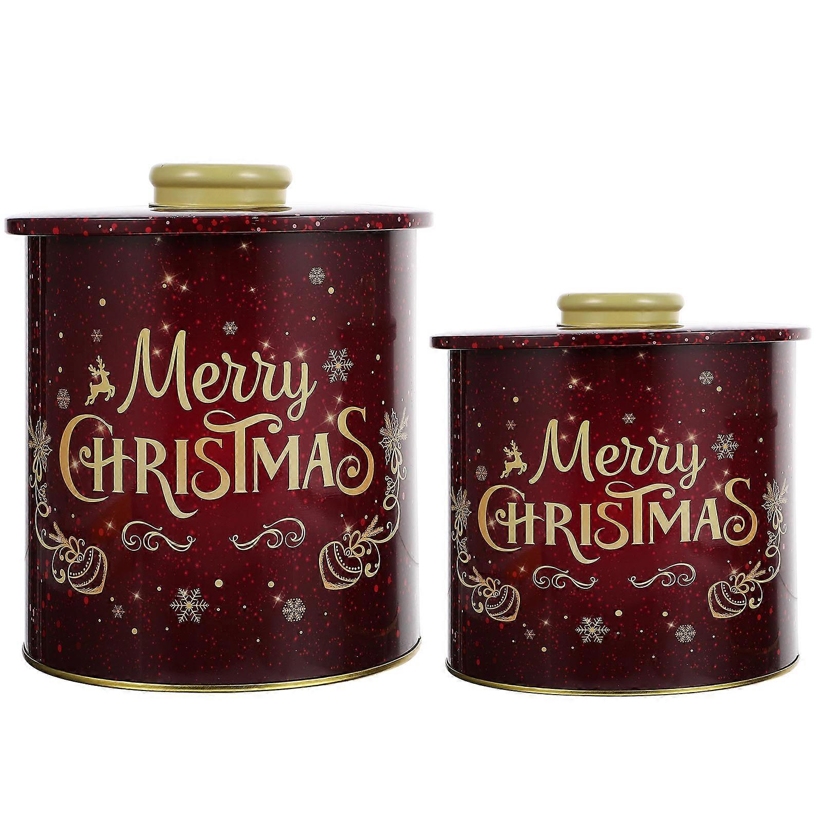 Candy Storage Container Tinplate Candy Case for Christmas Gift Dark Red Metal Storage 2Pack