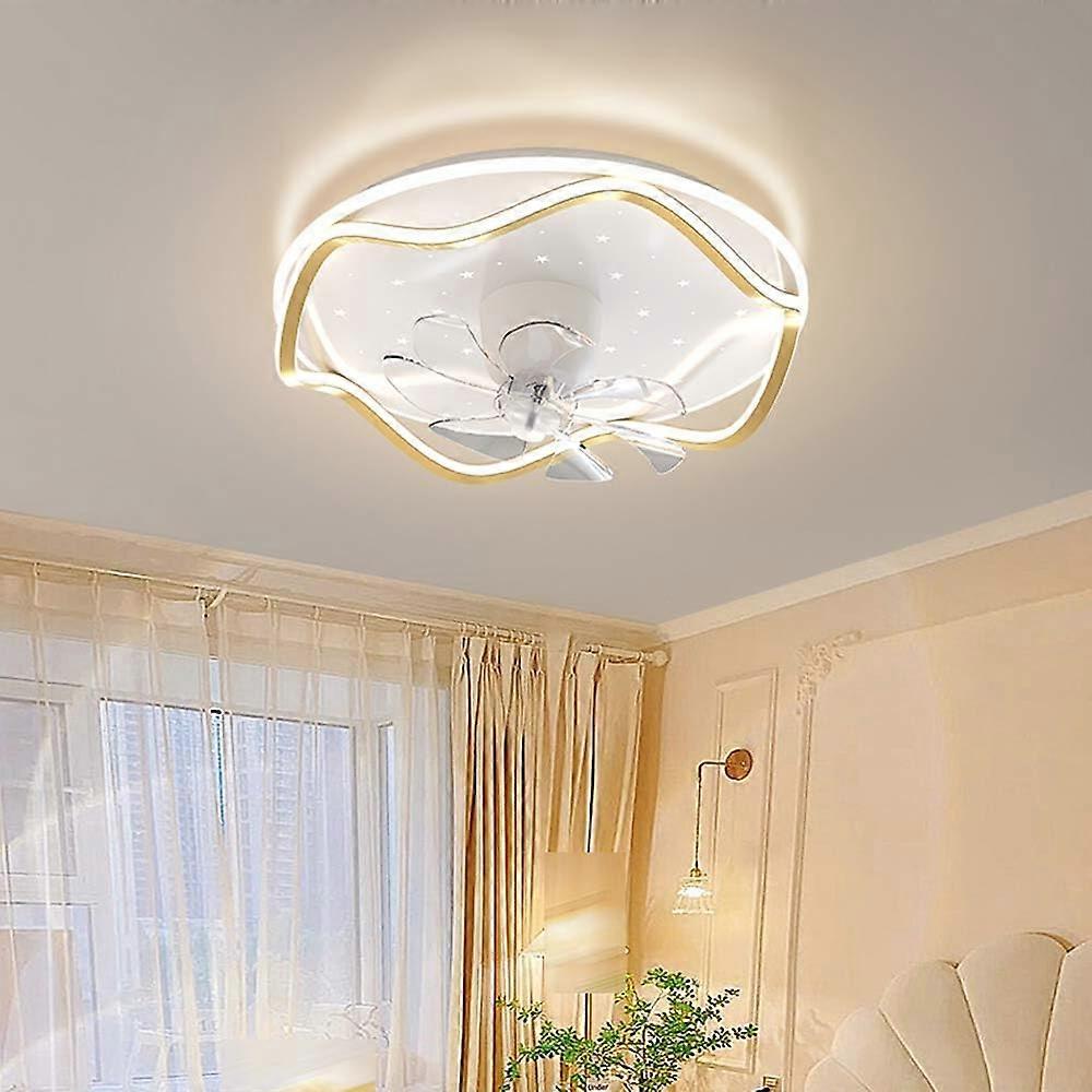Gold Round LED Low Profile Ceiling Fan with Light,15.8' Modern Minimalist LED Flush Mount Fan with Remote, 6Speed White