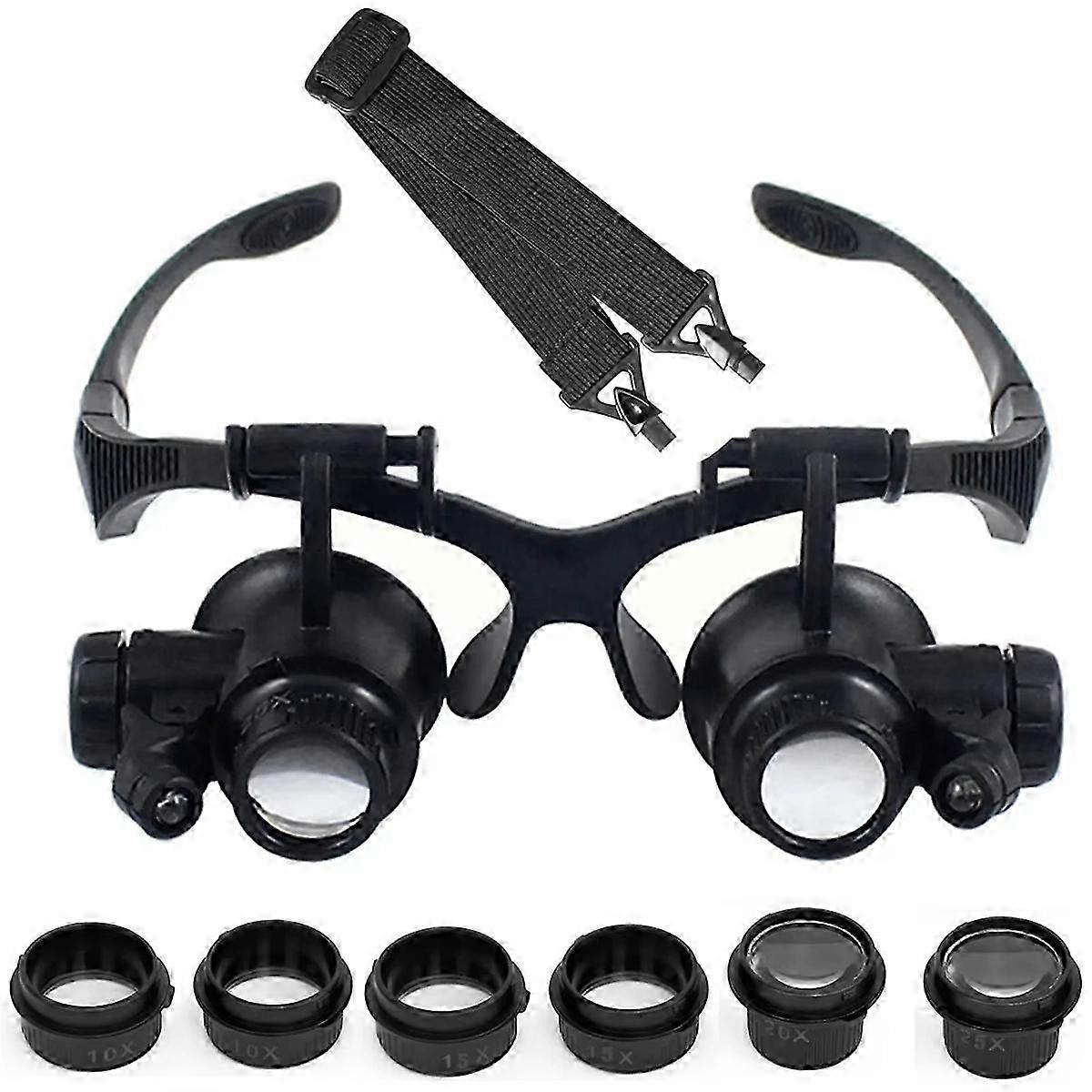 10X 15X 20X 25X LED Magnifier Illuminated Double Eye Glass Jeweler Loupe Repair Headband Magnifying for Watch Make