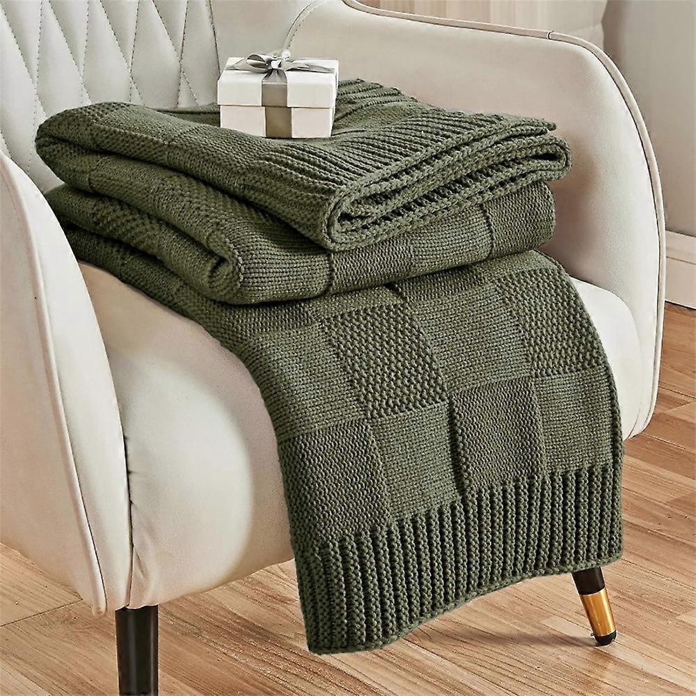 130 x 160cm Imitation Cashmere Knit Throw Blanket Washable Solid Color Grid Texture Sofa Nap Cover