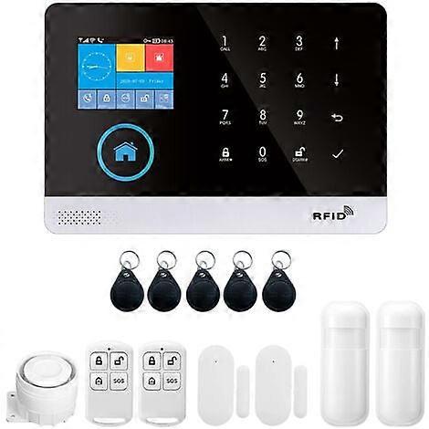 Système d’alarme de sécurité sans fil WIFI + GSM 433 MHz, détecteur de porte à écran LCD, télécommande APP compatible avec la commande vocale Alexa Google Home, intelligent