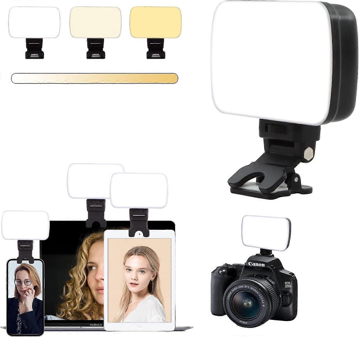 Rechargeable Video Conference Lighting Kit with 1 Cold Shoe, Webcam Lighting with 3 Light Modes and Stepless 10-Level Dimming [Black]