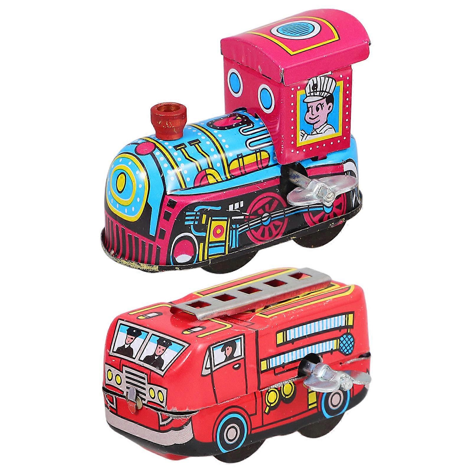 Wind Up Toy Tin Clockwork Train Toys for Playing Use 2Pcs Vintage Style