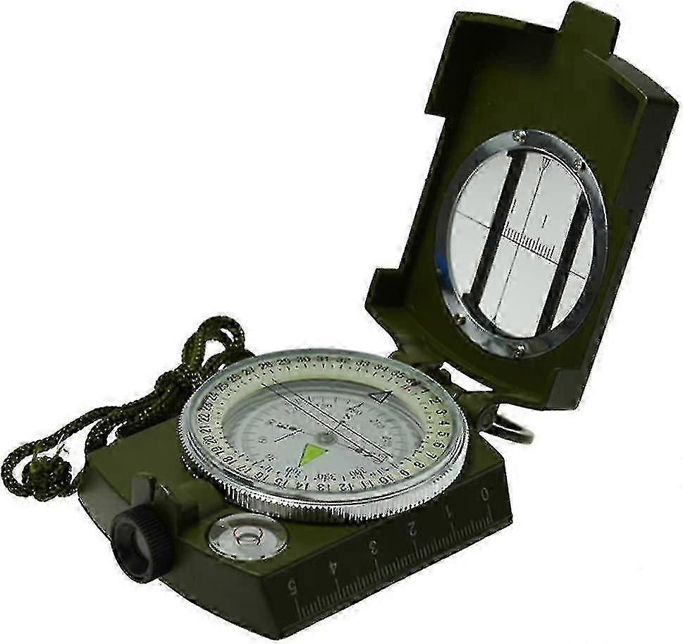 1pc Waterproof Metal Compass Camping Compass Fluorescent Pointer Compass (army Green)
